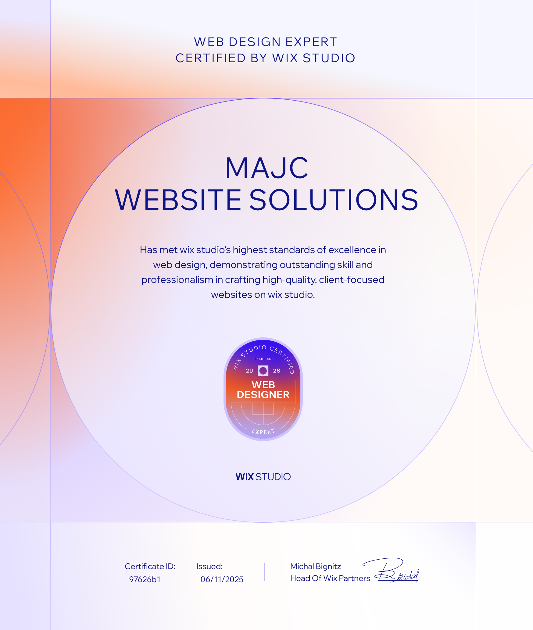 Wix Studio Expert Web Designer diploma